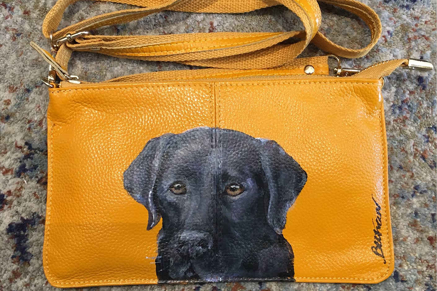 Hand-Painted Leather Cross Body Bag - Dogs