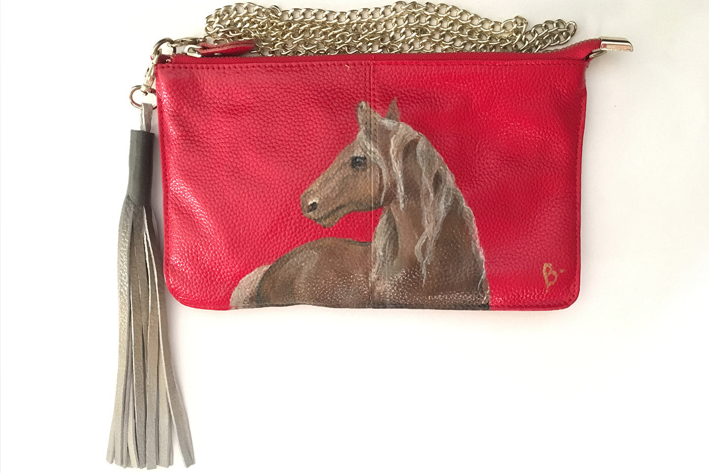 Hand-Painted Leather Cross Body Bag - Horses