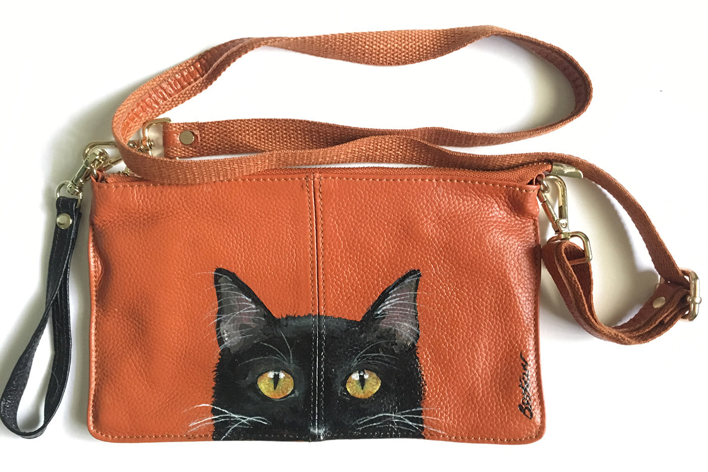 1p Cowhide Leather Cartoon Cat Shoulder Bag Crossbody Bag - Temu