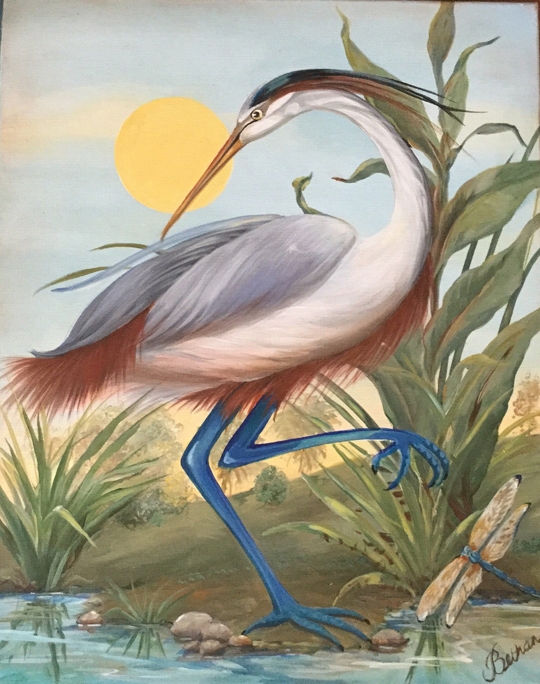 Heron Acrylic Painting 16" x 20"