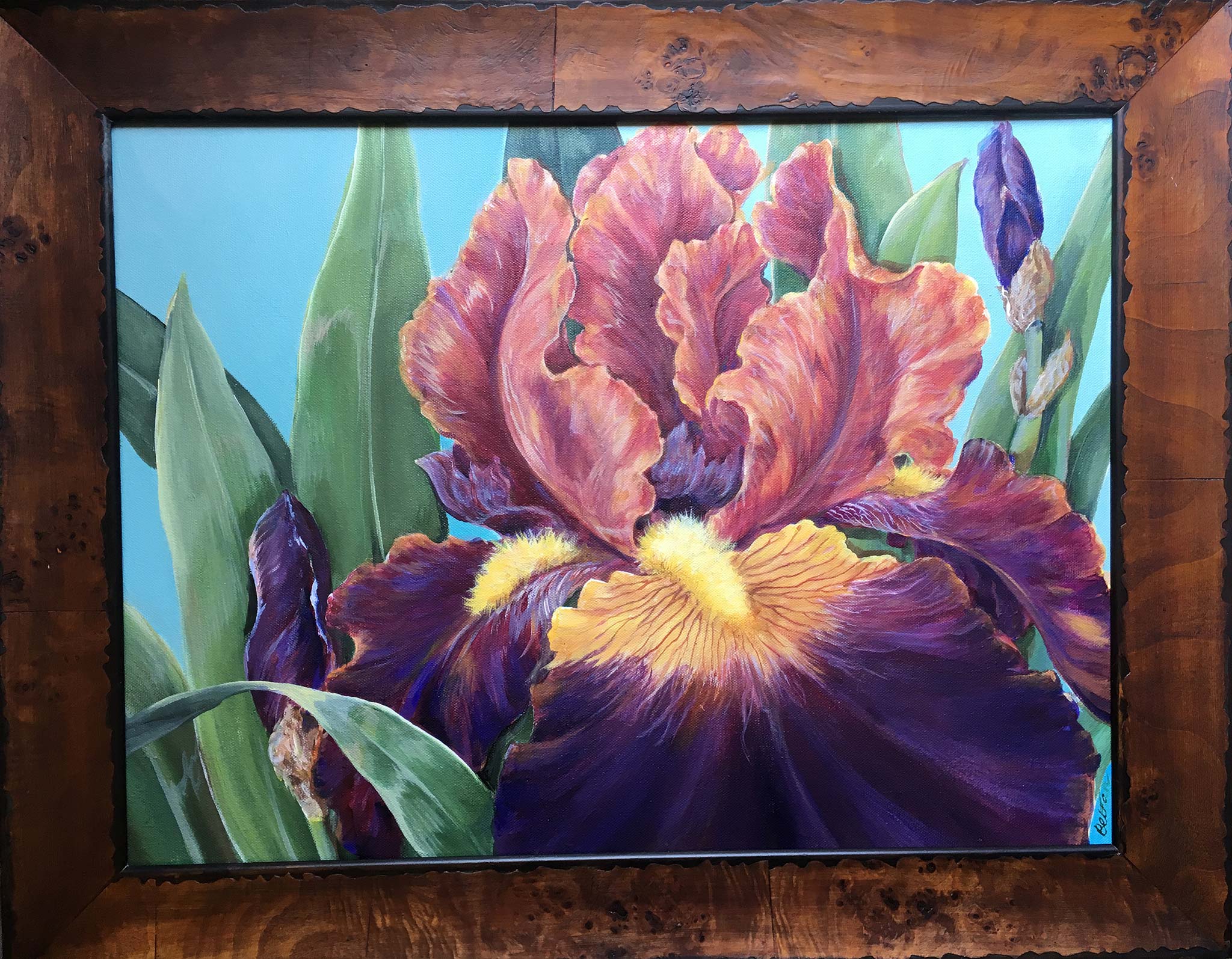Iris Acrylic Painting 18" x 24" with Wooden Frame
