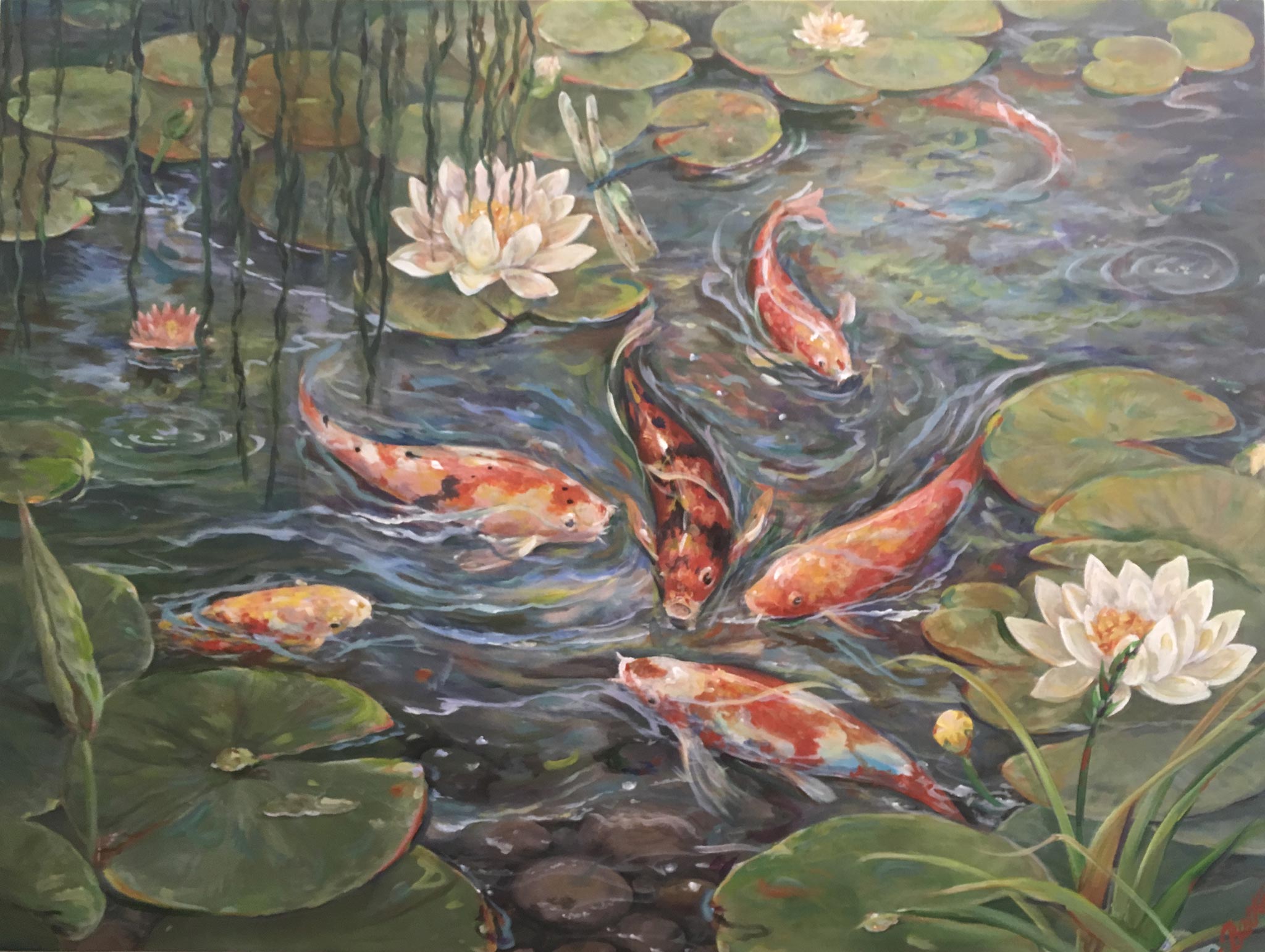 Koi Fish Acrylic Painting 36" x 48"