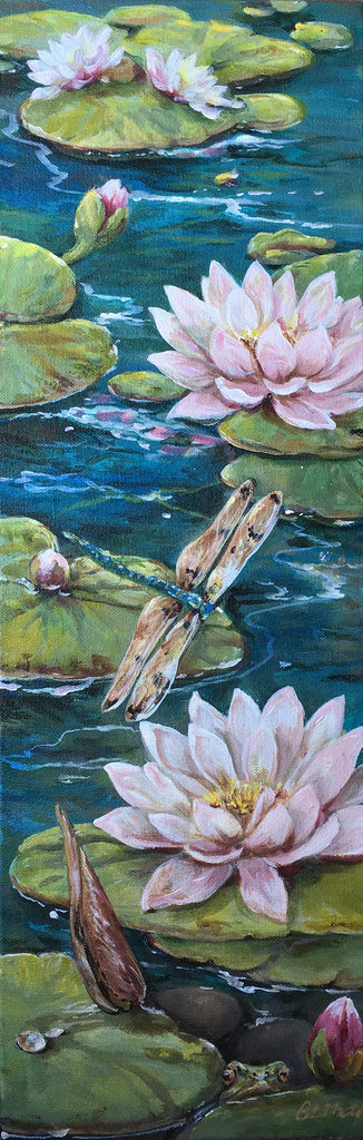 Lily Pad & Dragon Fly Acrylic Painting 8" x 20"