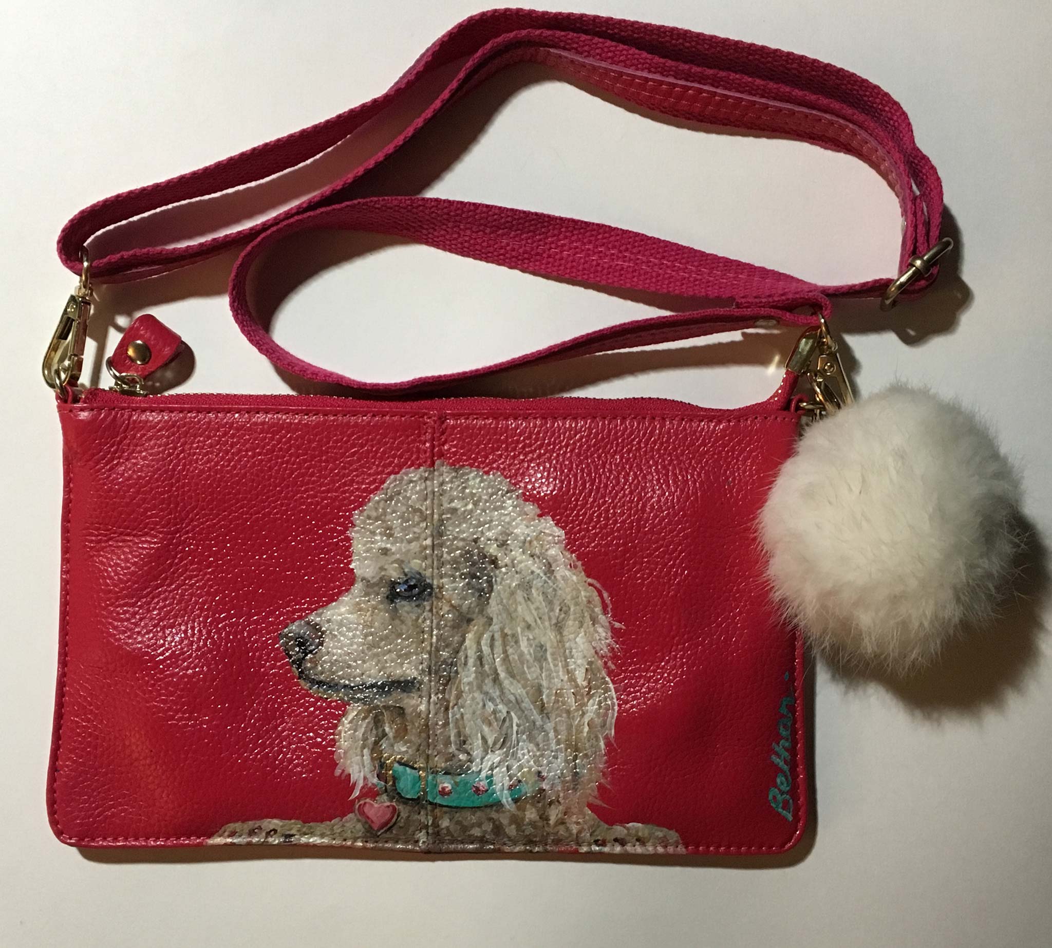Custom Painted Leather Half Moon Crossbody Purse with YOUR Pet's Portrait