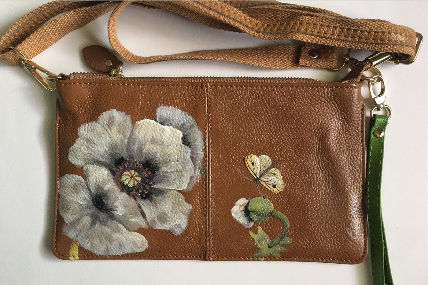 Vintage Large Hand Painted Leather Purse and Wallet Flowers
