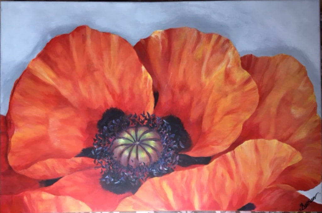 Red Poppy Acrylic Painting 24" x 36"