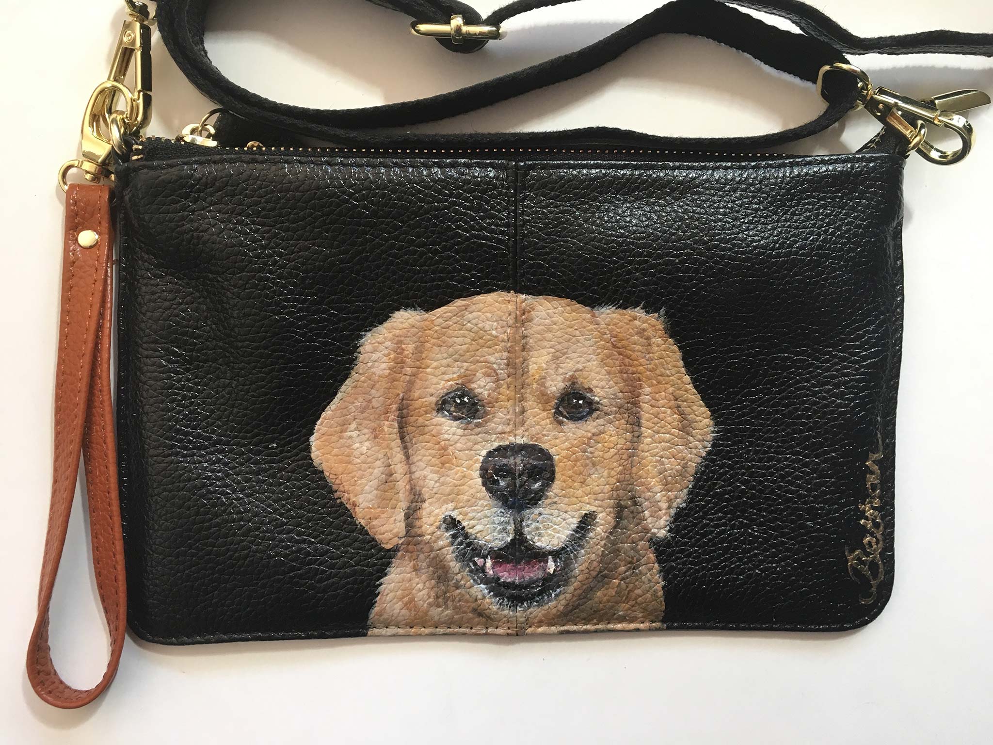 Hand-Painted Leather Cross Body Bag - Dogs
